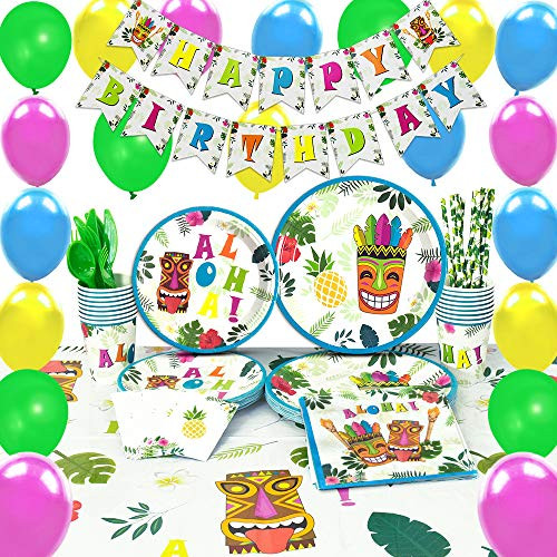 WERNNSAI Hawaiian Aloha Party Supplies Set - 169 PCS Luau Tropical Party Decorations for Girl Kids Birthday Banner Balloons Cutlery Bag Table Cover Plates Cups Napkins Straws Utensils 16 Guests WERNNSAI Hawaiian Aloha Party Supplies Set - 169 PCS Luau Tropical Party Decorations for Girl Kids Birthday Banner Balloons Cutlery Bag Table Cover Plates Cups Napkins Straws Utensils 16 Guests
