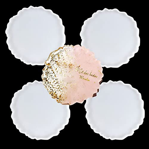 Resin Coaster Molds, 4Pcs Geode Silicone Molds, Glossy Epoxy Coaster Mold for DIY Making Agate Slice Coasters, Cups Mats, Home Decoration -Geode Silicone Molds-