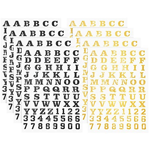 8 Sheets Graduation Heat Transfer Letters and Numbers Glitter Iron-on Alphabet Iron on Transfer Numbers Iron on Letters for Clothes Bags DIY Craft -Gold, Black-