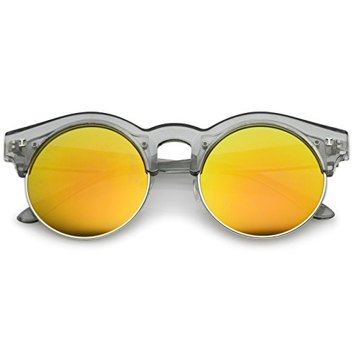 zeroUV - Modern Metal Trim Colored Mirror Round Flat Lens Half Frame Sunglasses 51mm -Smoke-Silver/Orange Mirror- zeroUV - Modern Metal Trim Colored Mirror Round Flat Lens Half Frame Sunglasses 51mm -Smoke-Silver/Orange Mirror-
