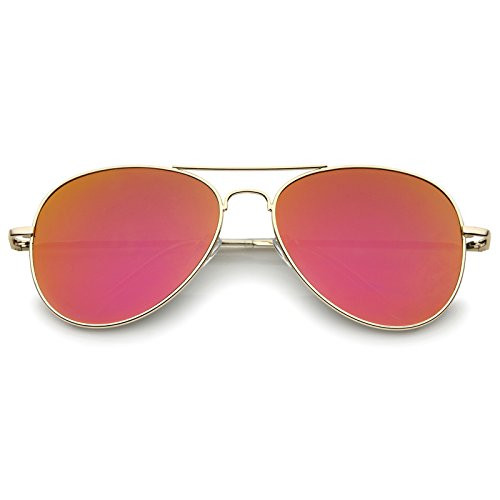 Small Full Metal Color Mirror Teardrop Flat Lens Aviator Sunglasses 56mm -Gold/Orange Mirror- Small Full Metal Color Mirror Teardrop Flat Lens Aviator Sunglasses 56mm -Gold/Orange Mirror-