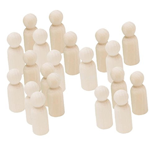 Bonarty Peg Dolls - 20-Pack Unfinished Wooden Peg Dolls, Peg People, Doll Bodies, Wooden Figures, for Painting, Craft Art Projects, Peg Game, Decoration - Man 55mm