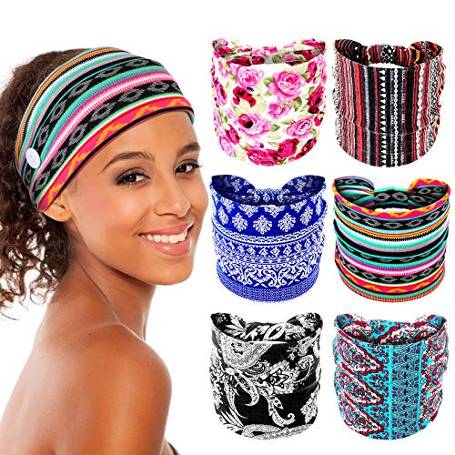 6 Pieces African Headbands with Buttons, Nurse Boho Printed Headbands Elastic Turban Head Wrap Yoga Sports Workout Hairbands Hair Accessories for Women and Girls -Flower Patterns- 6 Pieces African Headbands with Buttons, Nurse Boho Printed Headbands Elastic Turban Head Wrap Yoga Sports Workout Hairbands Hair Accessories for Women and Girls -Flower Patterns-