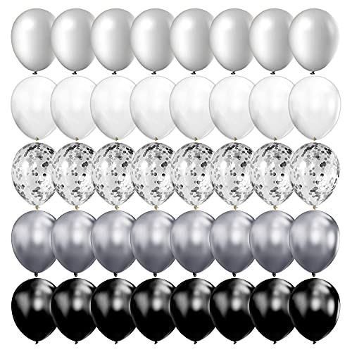Metallic Balloons and Silver Confetti Balloons Latex Balloons White Pearl Balloons for Wedding Engagement Birthday Party Graduation Baby Shower Decorations Silver Black White 12 Inch