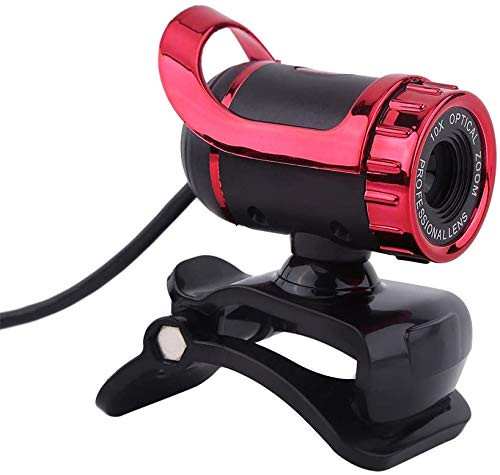 Webcam Camera USB 2.0 12M Pixels Clip-on Webcam Web Camera HD 360° Rotating Stand Built-in Microphone for Both Laptop and Desktop PC-Red-