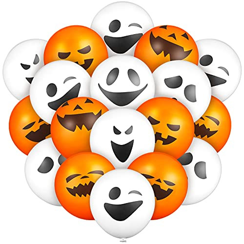 64 Pieces Halloween Ghost Latex Balloons 12 Inches Ghost Theme Balloons 8 Styles Halloween Pumpkin and Ghost Balloon Party Decoration Supplies for Halloween Funny Party Decoration, Orange Black White