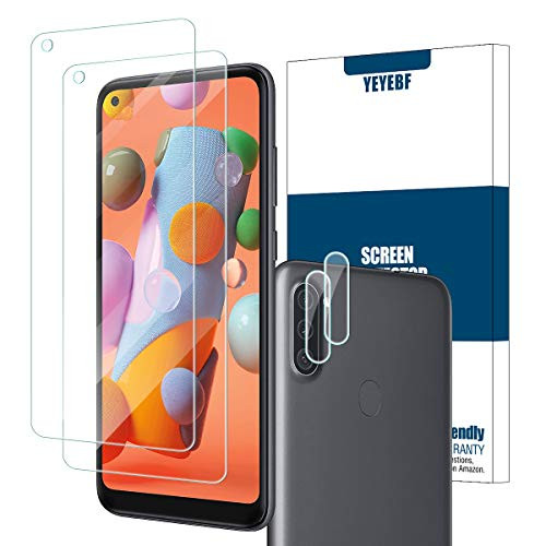 Galaxy A11 HD Clear Tempered Glass Screen Protector  plus Camera Lens Protectors by YEYEBF, -2 plus2 Pack- -3D Glass- -Anti-Glare- -Bubble-Free- Screen Protector Glass for Samsung Galaxy A11