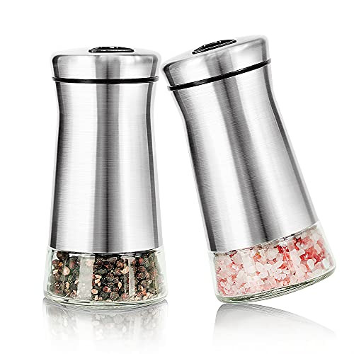 Aelga Salt and Pepper Shakers with Adjustable Pour Holes-Elegant Stainless Steel Salt Shakers 2PCS-Salt Dispensers for Himalayan, Kosher and Sea Salts Aelga Salt and Pepper Shakers with Adjustable Pour Holes-Elegant Stainless Steel Salt Shakers 2PCS-Salt Dispensers for Himalayan, Kosher and Sea Salts