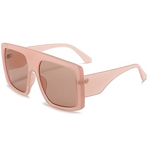 Oversized Square Sunglasses for Women baddie Shades Retro Flat Top Sunglasses Fashion Shades UV400 Protection-Transparent tea-