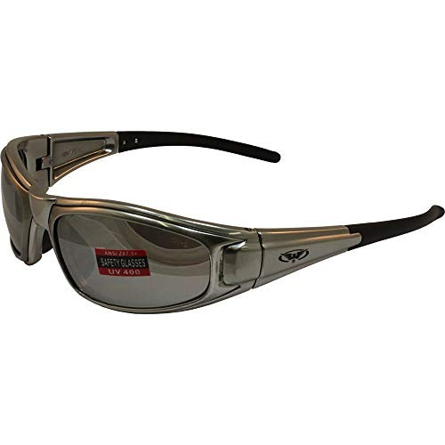 Global Vision Zilla Safety Sunglasses Platinum Silver Frame Flash Mirror Lens ANSI Z87.1