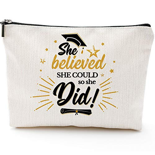 Graduation Gifts for Her 2021-She Believed She Could So She Did, Inspirational Gifts for Women, Personalized Encouragement Gift for Her Inspirational Makeup bag, Congratulations, Graduation