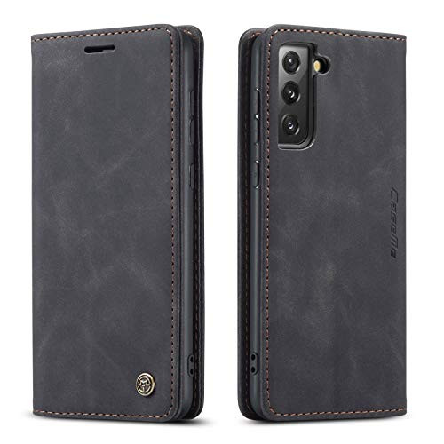 Kowauri Flip Case for Galaxy S21,Leather Wallet Case Classic Design with Card Slot and Magnetic Closure Flip Fold Case for Samsung Galaxy S21 5G -Black-