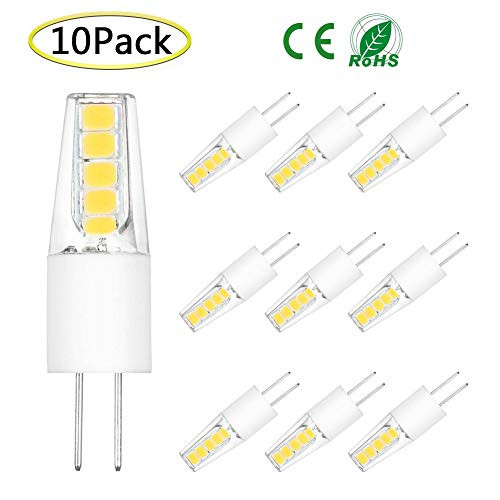 G4 LED Bulb Dimmable, AC/DC 12V 2Watt Bi-pin G4 Base Daylight White LED Light Bulb Lighting Equivalent 20W T3 JC Type Halogen Track Bulb Lamps Replacement, Daylight White 6000K (10-Pack)