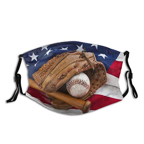American Baseball And Us Flag Fashion Face Mask With Filter Pocket Washable Face Bandanas Dust-Proof Balaclava Reusable Fabric Mask For Men Women