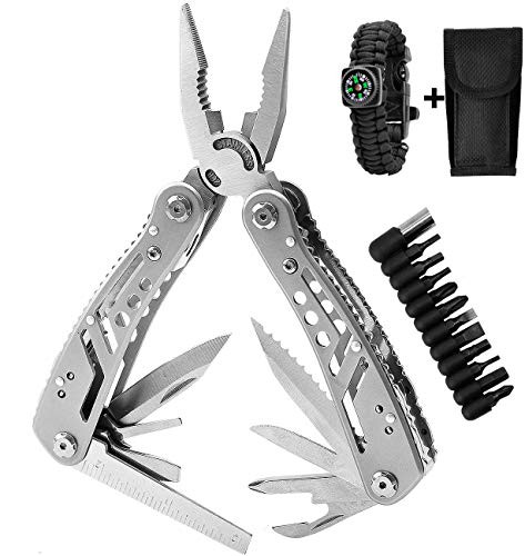 Multitool Pliers Knife Kit, Multitools for Men 24-in-1 Pocket Heavy Duty Stainless Steel Multi-Purpose Tool for Hunting Hiking Camping Outdoor Survival with Multifunctional Bracelet Nylon Sheath
