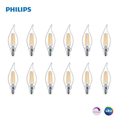 Philips LED Classic Glass Dimmable BA11 Bent Tip Light Bulb: 500-Luman, 2700-Kelvin, 5.5-Watt (60-Watt Equivalent), E12 Base, Clear, Soft White, 12-Pack (Renewed)
