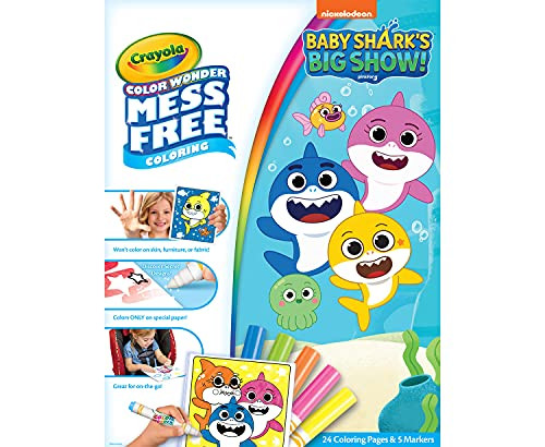 Crayola Baby Shark Color Wonder Set, 24 Mess Free Coloring Pages  and  5 Markers, Gift for Kids, Age 3, 4, 5, 6
