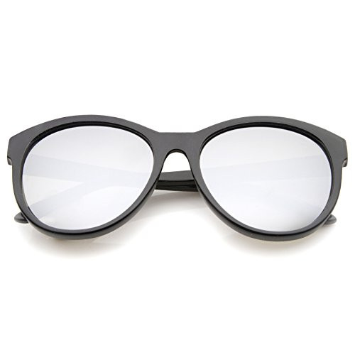 Women's Horn Rimmed Color Mirror Lens Oversized Cat Eye Sunglasses 58mm -Black/Silver Mirror-
