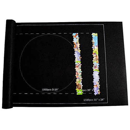 TOTAMALA Jigsaw Puzzle Roll Mat Puzzle Storage Puzzle Saver, Environmental Friendly Material, Store Jigsaw Puzzles Up to 1,500 Pieces with Drawstring Storage Bag, Black Puzzle Mat