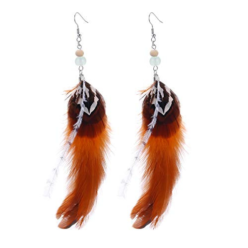 Winssigma Long Feather Earrings for Women Bohemian Dangle Earrings Lightweight Feather Statement Earrings Handmade Jewelry