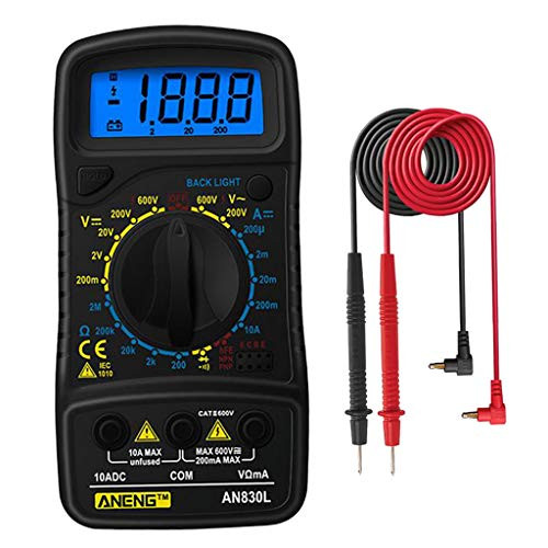 F Fityle Digital Multimeter DC AC Voltmeter,Ohm Volt Amp Test Meter, Electric Tester Ohmmeter w/Diode  and  Continuity Detector,LCD Display  and Insulated Rubber Case - Black