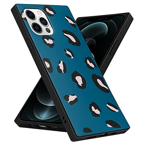 PERRKLD Compatible with iPhone 12 Pro Max Case Square with Blue Cow Pattern Soft TPU Bumper Slim Reinforced Corners Shockproof Phone Case for iPhone 12 Pro Max 6.7 Inch 2020