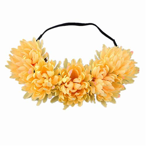 YAZILIND Simulation Chrysanthemum Wreath Elastic Headband Bride Garland Seaside Vacation Party Headdress Accessories Orange