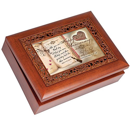 Cottage Garden Happy 20th Anniversary Rich Woodgrain Finish with Ornate Inlay Jewelry Music Box - Plays Amazing Grace Cottage Garden Happy 20th Anniversary Rich Woodgrain Finish with Ornate Inlay Jewelry Music Box - Plays Amazing Grace