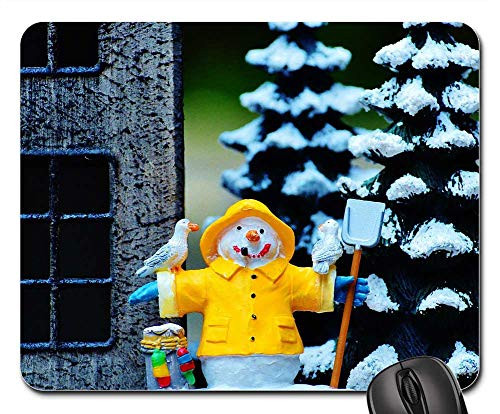 Mouse Pad - Snow Man Home Firs Winter Snow Figure Christmas