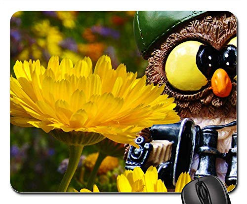 Mouse Pad - Owl Photograph Tourist Figure Funny Fun Flowers