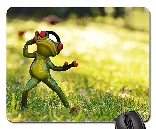 Mouse Pad - Frog Meadow Headphones Music Figure Animal Green 1