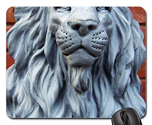 Mouse Pad - Lion Statue Figure Stone Animal Feline Blue Red