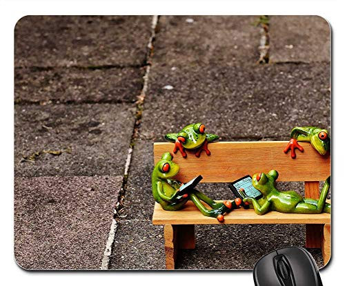 Mouse Pad - Frogs Computer Bank Bench Relaxed Figure Funny 4