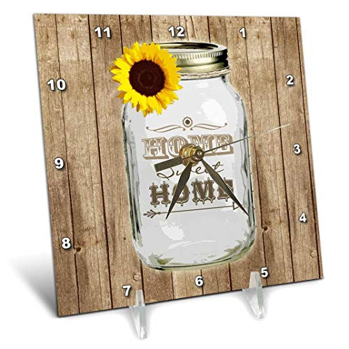 3dRose dc_128555_1 Country Rustic Mason Jar with Sunflower Home Sweet Home Desk Clock, 6 by 6-Inch 3dRose dc_128555_1 Country Rustic Mason Jar with Sunflower Home Sweet Home Desk Clock, 6 by 6-Inch