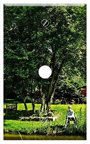 Single Hole Device Telephone/Cable Wall Plate Cover - Nature Angler Figure Pond Tree Landscape Summer