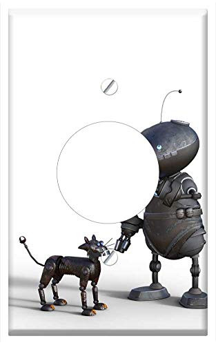 Single Hole Device Receptacle Wall Plate Cover - Robot Cat Mechanically Technology Funny Figures