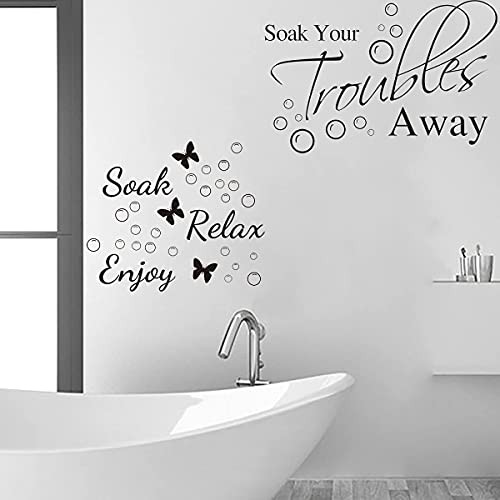 2 Pieces Bathroom Wall Decals Bathroom Wall Decor , Soak Relax Enjoy, Soak Your Troubles Away Bathroom Rules Laundry Room Decor Vinyl Quote Saying, Toilet Wall Decals for Bathroom Living Room Home Decor