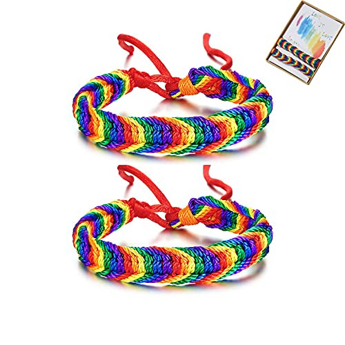 DESIMTION Lgbt Gay Pride Stuff Lesbian Handmade String Rainbow Bracelets