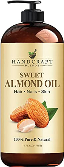 Handcraft Sweet Almond Oil - 100 percent Pure and Natural - Premium Therapeutic Grade Carrier Oil for Aromatherapy, Massage, Moisturizing Skin and Hair - Huge 16 fl. oz