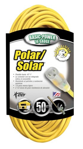 Coleman Cable 01288 16/3 Insulated Outdoor Extension Cord with Lighted End, 50-Foot