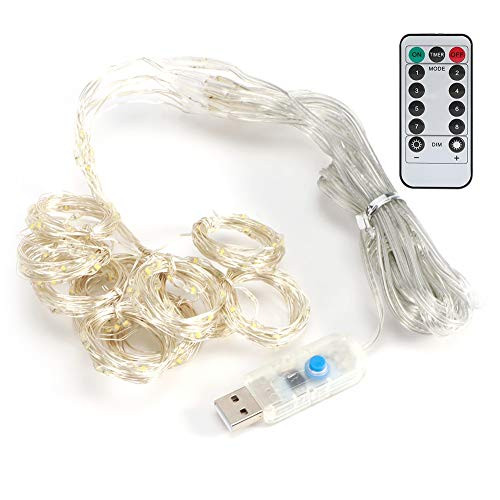 YIUS 3x2m USB Remote Control 200LED Chip Curtain String Lights with 8 Lighting Modes Home Decoration