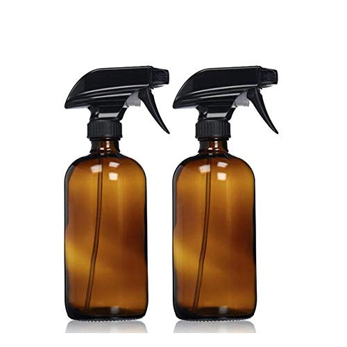 Mist Empty Amber Glass Spray Bottle with Black Trigger Sprayer Large 8.5 Oz Refillable Container for Essential Oils Cleaning Products or Aromatherapy 2pcs