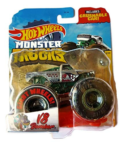 Hot Wheels Monster Trucks Silver V8 Bomber w/ Crushable Car