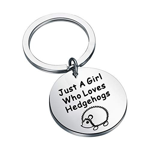 FEELMEM Hedgehog Lover Gift Hedgehogs Owner Lover Gift Just A Girl Who Loves Hedgehogs Keychain Funny Hedgehog Gift for Women Girl Hog Mom Gift Crazy Hedgehog Lady Gift -Silver-