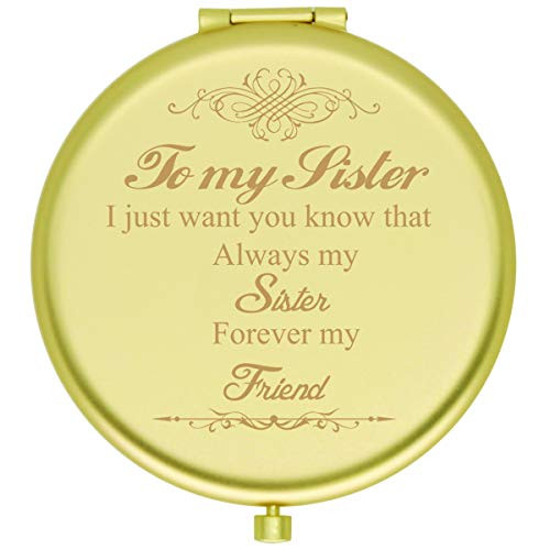 Muminglong Sister Gifts Frosted Compact Mirror for Sister from Sister,Brother, Birthday, Wedding Gifts Ideas for Sister-Always my sister -Gold-