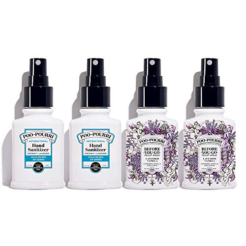 Poo-Pourri Bundle Hand Sanitizer  and  Before-You-go, 2 Fl Oz Coconut Lavender Hand Sanitizer 2 Count  and  2 Fl Oz Before-You-go Lavender Vanilla Scent -2 Count-