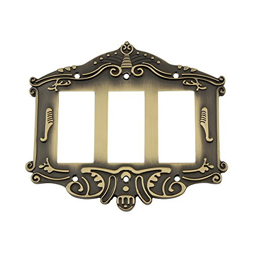Nostalgic Warehouse 719727 Victorian Switch Plate with Triple Rocker Antique Brass