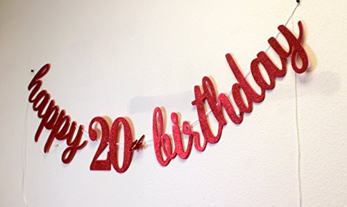 All About Details Happy 20th Birthday Cursive Banner, 1set, 20th Birthday Banner (Red)