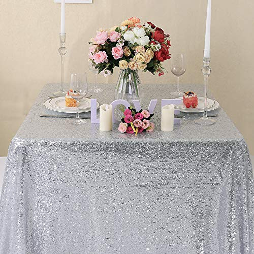 Zdada Silver Square Sequin Tablecloth - 50"x50" Sparkly Tablecloth Sequin Fabric Tablecloth for Ceremony/Party/Halloween Zdada Silver Square Sequin Tablecloth - 50"x50" Sparkly Tablecloth Sequin Fabric Tablecloth for Ceremony/Party/Halloween
