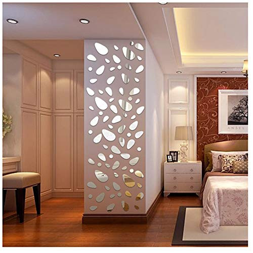 Acrylic Wall Sticker, 12Pcs 3D Mirror Vinyl Removable Wall Sticker Decal Home Decor Mural Art DIY -Silver-